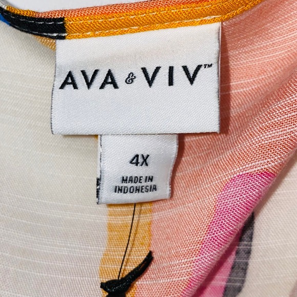 AVA & VIV Women Multicolor Abstract Print Wrap Dress Long Sleeve Belted Size 4X - Picture 9 of 10